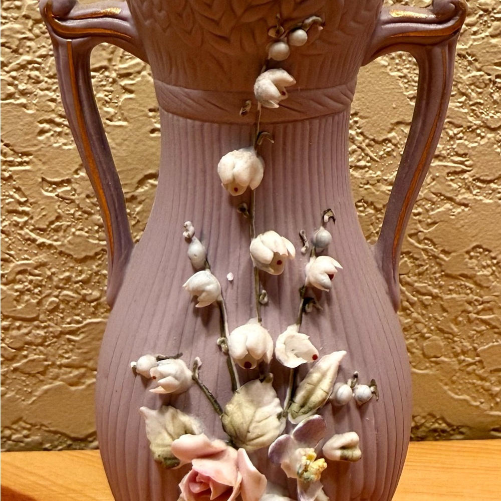 Vintage Lefton China Hand Painted Purple Bud Vase with Gold Accents